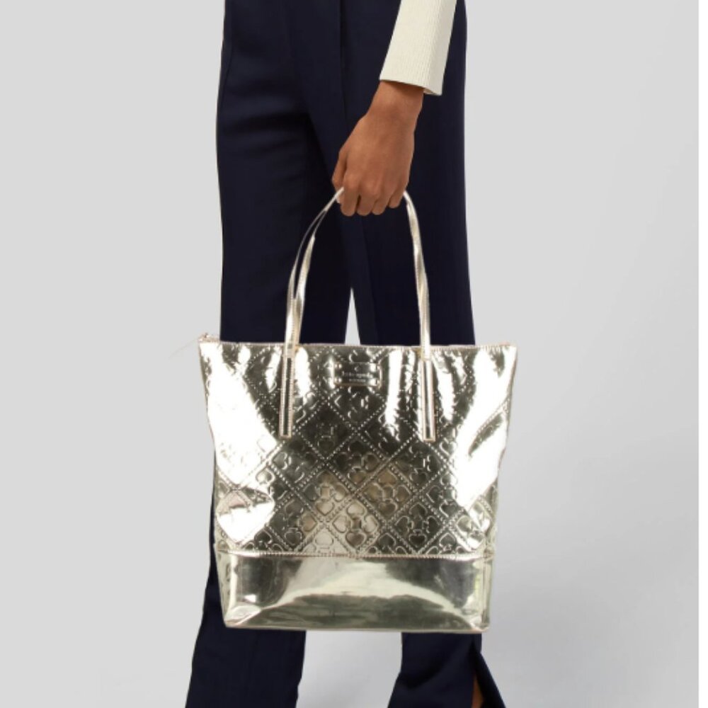 Kate Spade Beale Street Patent Gold Embossed Jeralyn Tote Purse Bag Zipper